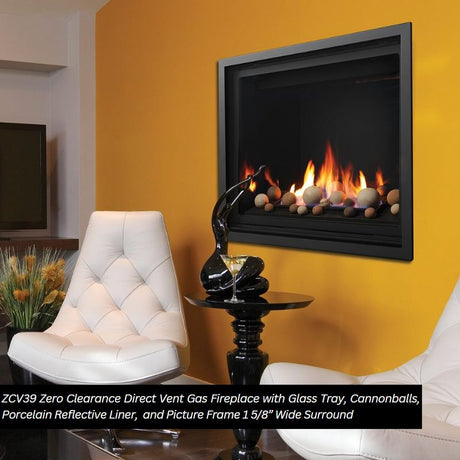 Kingsman ZCV39 39" Zero Clearance Clean View Direct Vent Gas Fireplace | Tempered Glass