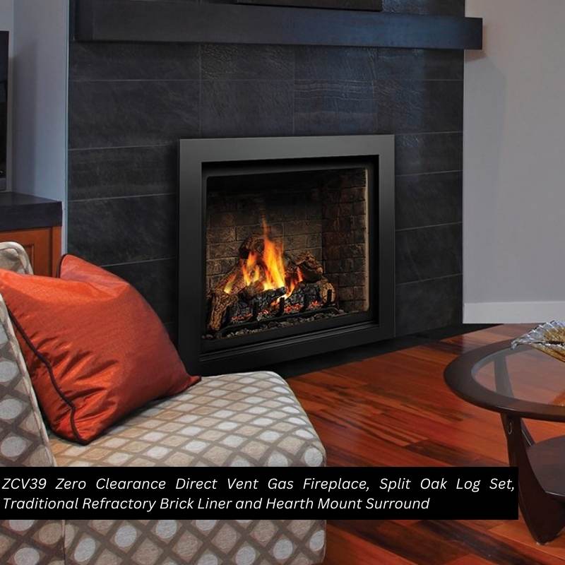 Kingsman ZCV39 39" Zero Clearance Clean View Direct Vent Gas Fireplace | Tempered Glass
