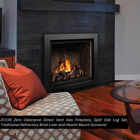 Kingsman ZCV42 42" Zero Clearance Clean View Direct Vent Gas Fireplace | Tempered Glass