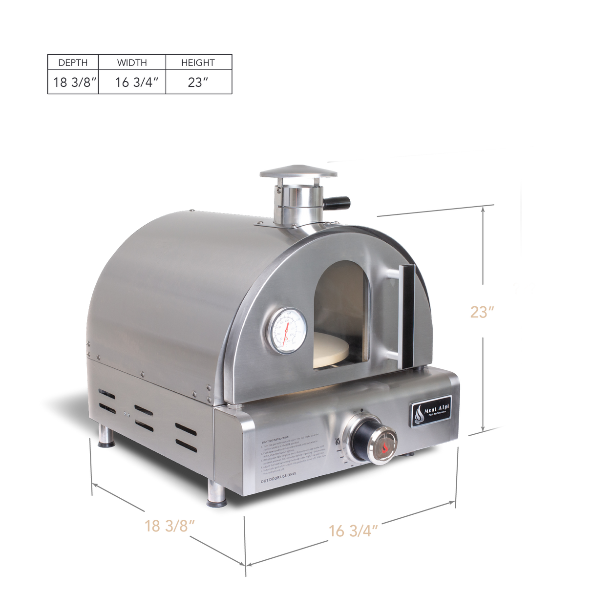 Mont Alpi Portable Countertop Propane Gas Outdoor Pizza Oven - MAPZ-SS