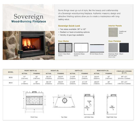 Majestic Sovereign Heat Circulating Wood Burning Fireplace | SA36C, SA42C