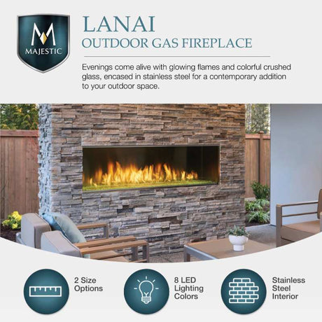 Majestic Lanai outdoor vent-free linear gas fireplace front view