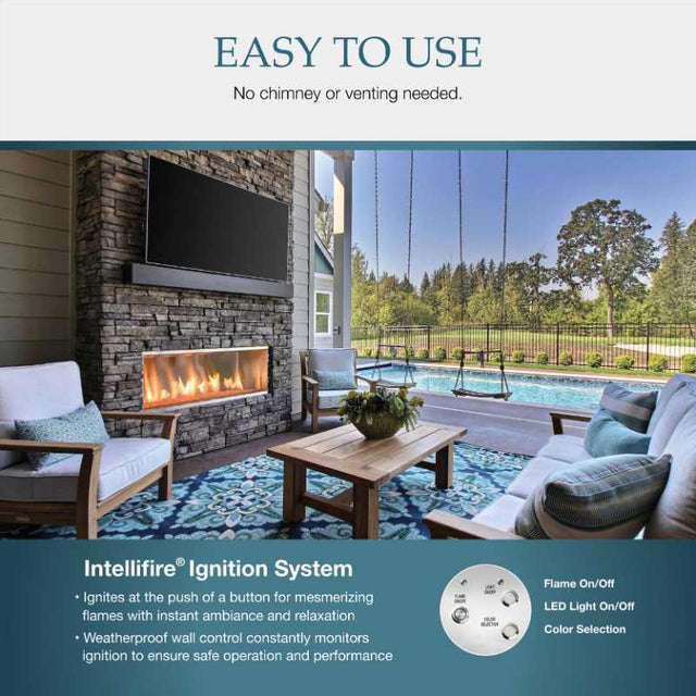 Majestic Lanai Outdoor Linear Vent Free Gas Fireplace IntelliFire Ignition System