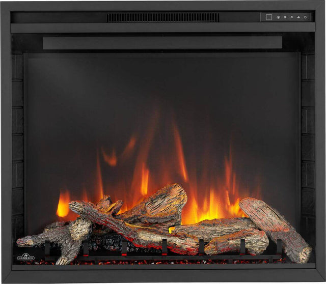 Napoleon Element 36 NEFB36H-BS-2 front view with orange flames and ember bed lit