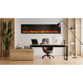 Napoleon Astound SlimMount 74 NEFL74AS recessed installation with topaz rocks and orange-yellow flame