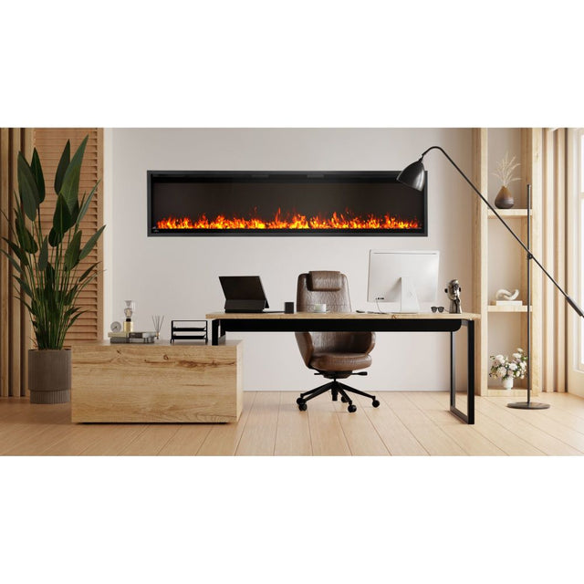 Napoleon Astound SlimMount 74 NEFL74AS recessed installation with topaz rocks and orange-yellow flame