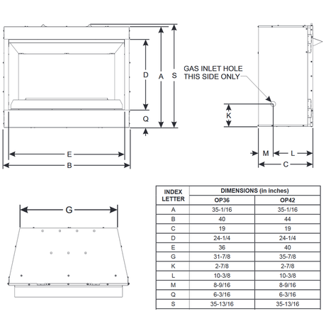 Carol Rose 42 inch outdoor fireplace dimensions and Harmony burner