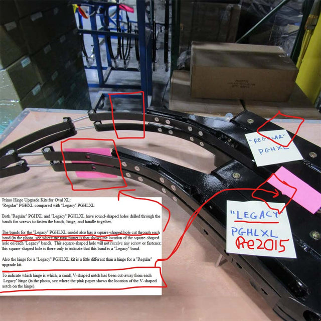Primo PGHLXL Easy Lift Hinge and Handle Kit for Oval XL 400 Pre-2015 - handle and lid support detail
