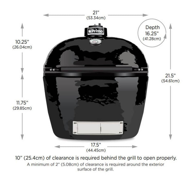 Primo Oval Junior 200 Kamado Grill - dimensions diagram
