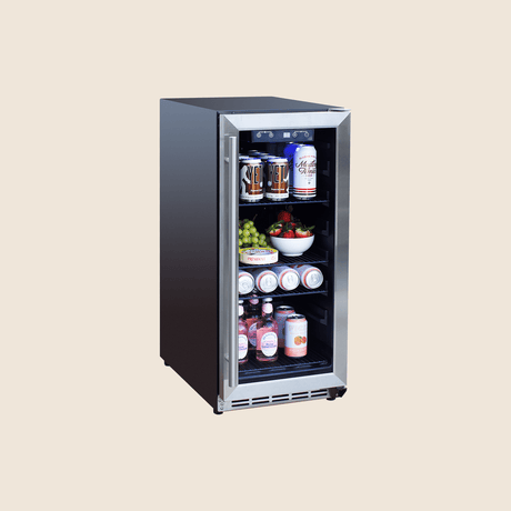 Summerset RFR-15G 15-Inch Glass Door Outdoor Refrigerator - angled view closed