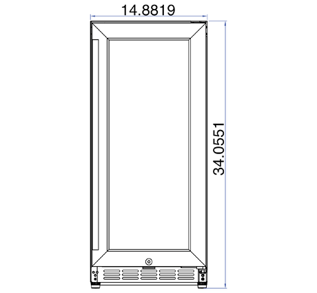 Summerset RFR-15G 15-Inch Outdoor Refrigerator - front dimensions diagram