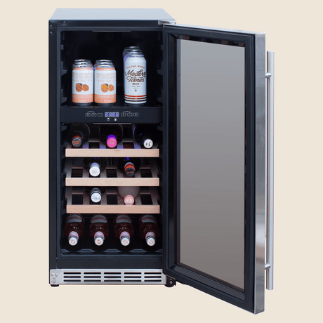 Summerset RFR-15WD 15-Inch Dual Zone Wine Cooler - front view door open and stocked