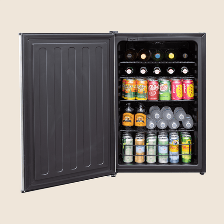 Summerset RFR-22S Outdoor Compact Refrigerator - door open and stocked