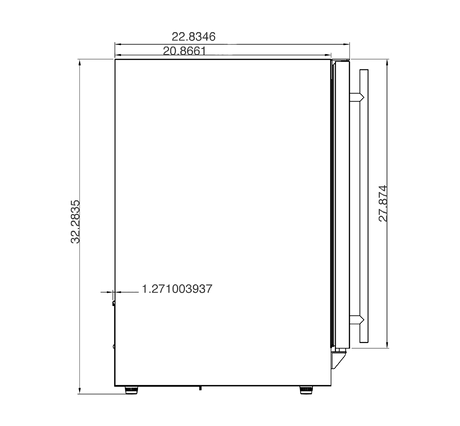 Summerset RFR-24S-A 24-Inch Outdoor Refrigerator - side dimensions diagram