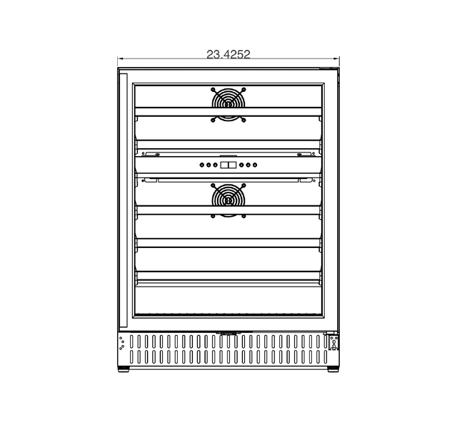 Summerset RFR-24WD 24-Inch Dual Zone Wine Cooler - front dimensions diagram
