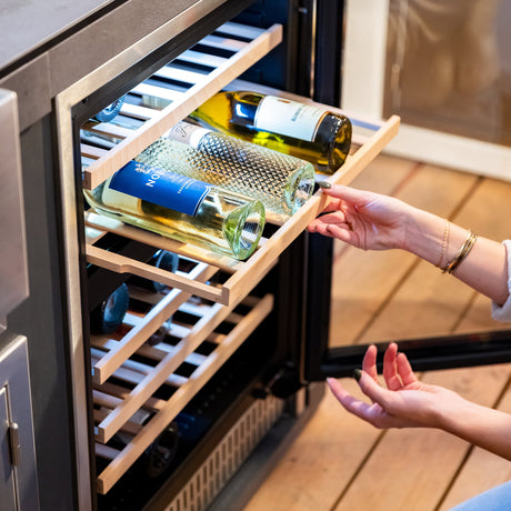 Summerset RFR-24WD 24-Inch Dual Zone Wine Cooler installed in an outdoor kitchen