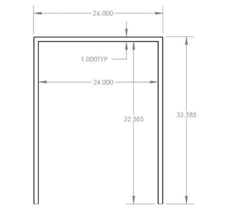 Summerset RTK-24SM Trim Kit for 24-Inch Outdoor Refrigerators - front dimensions diagram