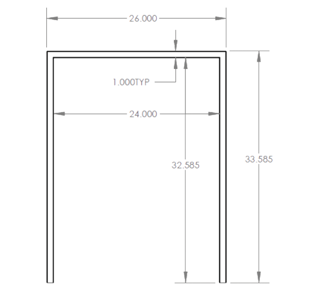 Summerset RTK-24SM Trim Kit for 24-Inch Outdoor Refrigerators - front dimensions diagram