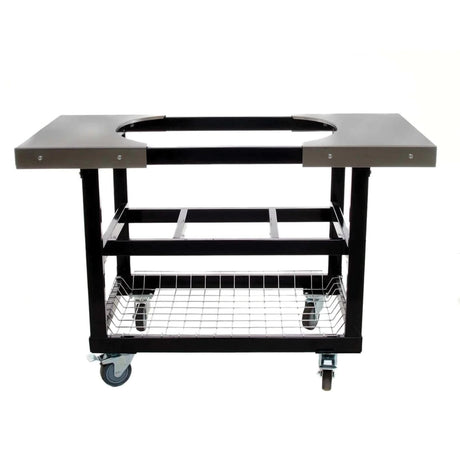 Primo Oval XXL 500 Ceramic Kamado Grill - cart with stainless steel side shelves