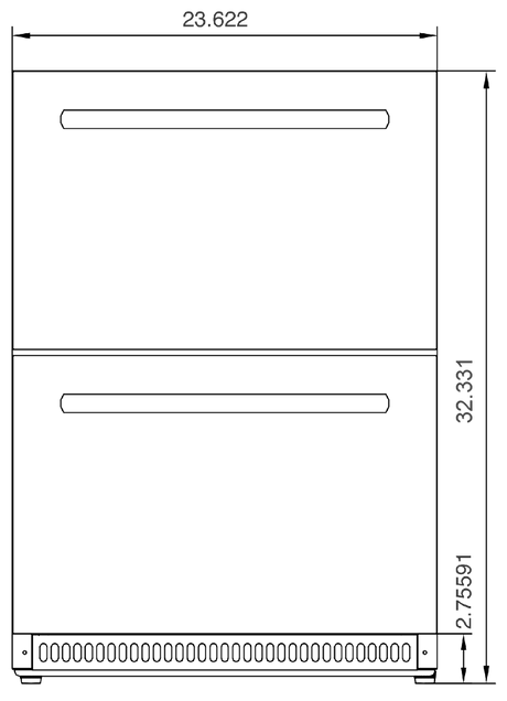 Summerset RFR-24DR2-A 2-Drawer Refrigerator - front dimensions diagram