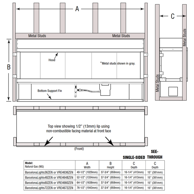 Superior VRE4600 series framing dimensions