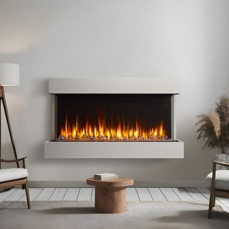 SimpliFire Triton 50 electric fireplace installed in a living room