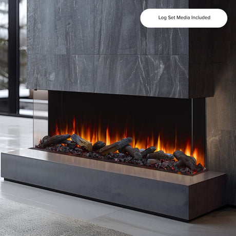 SimpliFire Triton 65 installed in a living room with log set