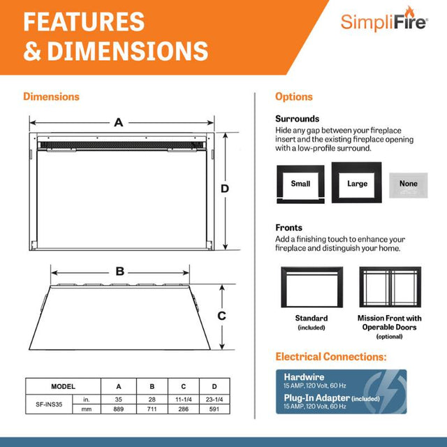 Simplifire 35" Electric Fireplace Insert | SF-INS35
