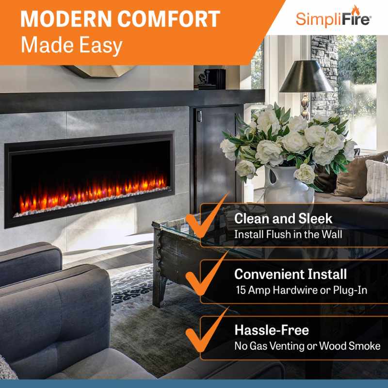 Simplifire Allusion Platinum 60" Linear Electric Fireplace | SF-ALLP60-BK