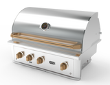 Wildfire Brushed Bronze designer knobs and handle shown fitted to a Ranch Pro grill