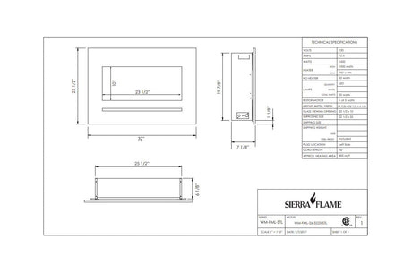 Amantii linear 32 inch electric fireplace - dimensions