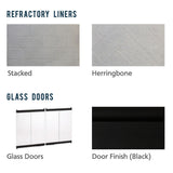 WRE3000 refractory panel options (stacked, herringbone) and black bi-fold door