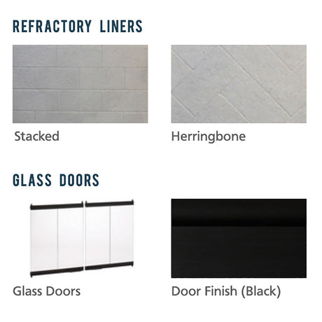 WRE3000 refractory panel options (stacked, herringbone) and black bi-fold door