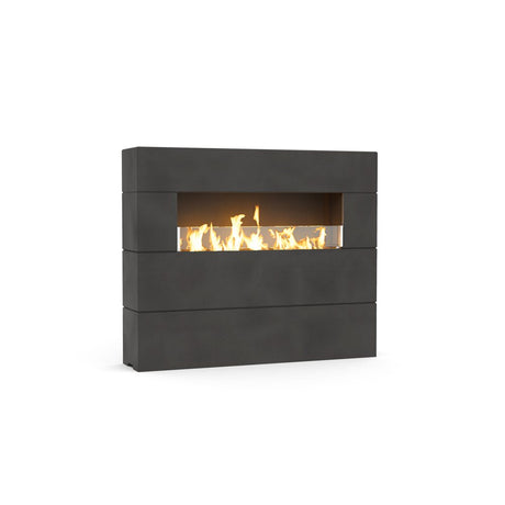 American Fyre Designs Milan Tall Linear Fireplace - Black Lava front