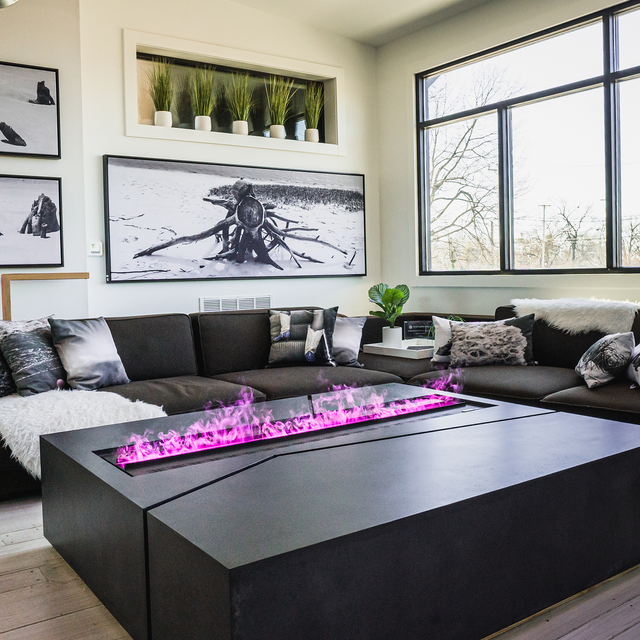 Aquafire Pro AWPR3 water vapor fireplace installed in a wall