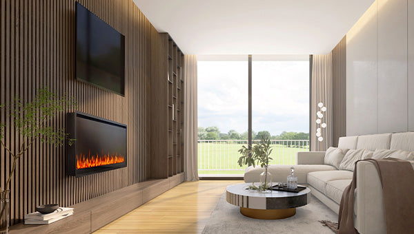 Napoleon Astound SlimMount 62 wall-hanging electric fireplace lifestyle