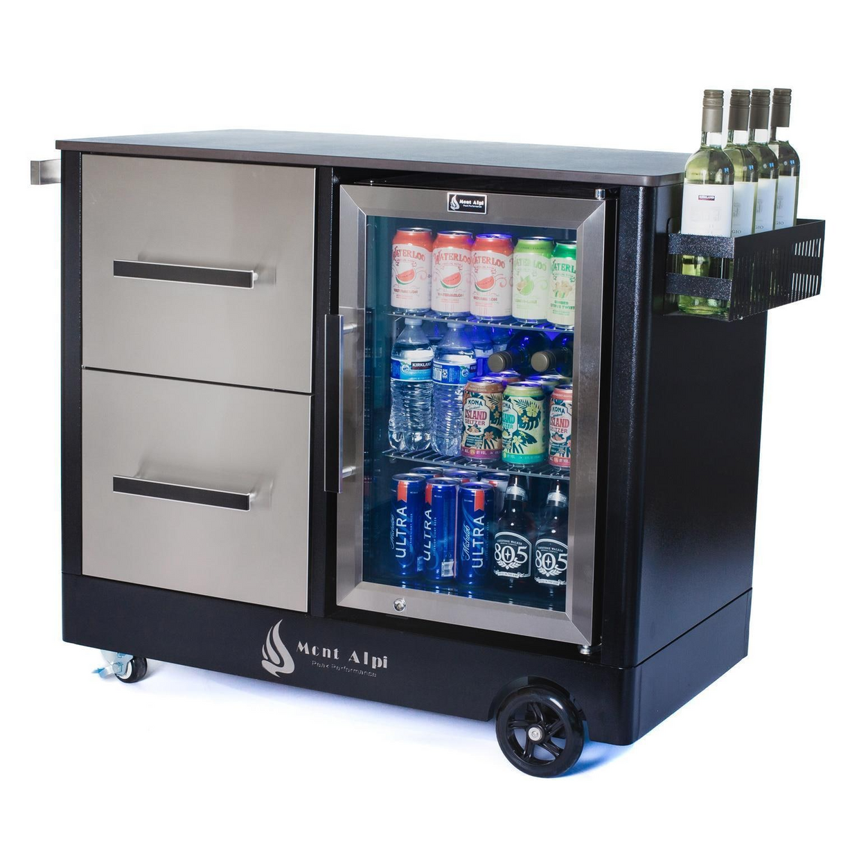 Mont Alpi Mobile Bar Beverage Cart Outdoor Prep Center w/ Refrigerator  - MAPCL