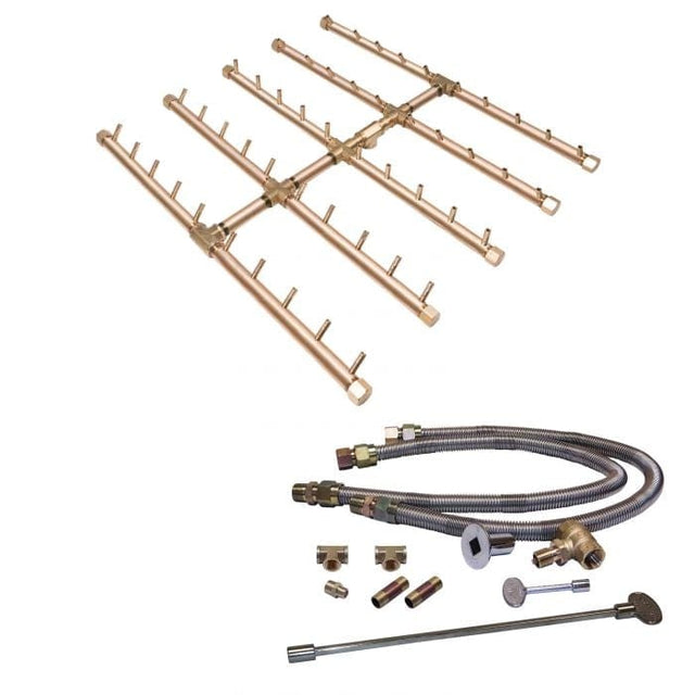 Warming Trends Crossfire CFBST Square Tree-Style Brass Gas Fire Pit Burner Kit