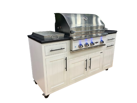 Challenger Coastal 5 Foot Outdoor Kitchen Cabinet Island with Blaze 32 Inch Gas Grill  Pre-Assembled