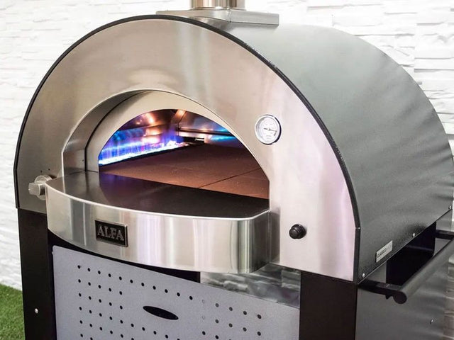 Alfa Classico 4 Pizze 43-Inch Gas Pizza Oven on Wrinkle Black Oven Base - Ardesia Grey