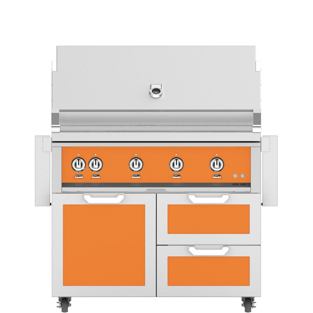 Hestan 42-Inch Natural Gas Grill W/ Rotisserie On Double Drawer & Door Tower Cart