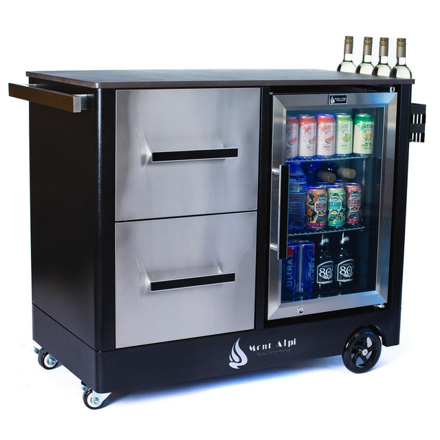 Mont Alpi Mobile Bar Beverage Cart Outdoor Prep Center w/ Refrigerator  - MAPCL