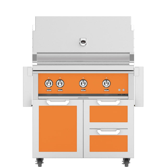 Hestan 36-Inch Natural Gas Grill W/ Rotisserie On Double Drawer & Door Tower Cart