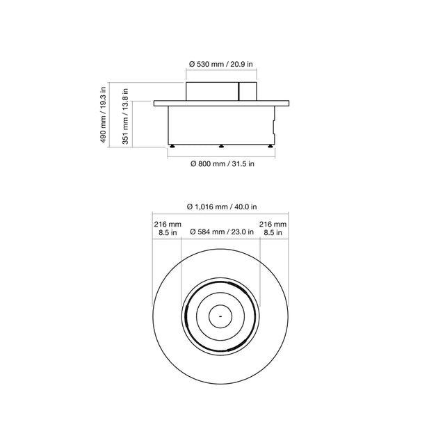 EcoSmart Fire Mimosa 40 Fire Pit Table - dimensions drawing