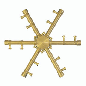 Firegear Pro Series Burning Spur brass gas burner with six-arm design for outdoor fire pits, ideal for natural gas or propane setups.