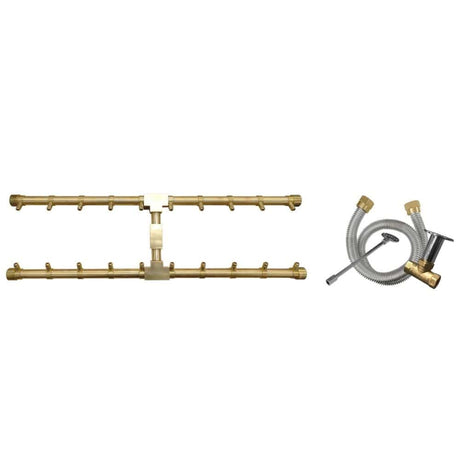 Complete Firegear Pro Series H Burners - Brass Gas Burner kit with burner and flexible gas connection components for easy installation.