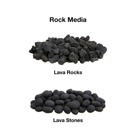 Rock media options for Firegear Sanctuary 39-Inch Fire Bowl: lava rocks and lava stones for customizable fire pit aesthetics.