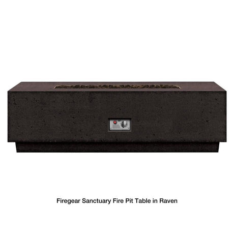 Firegear Sanctuary Rectangular Concrete Gas Fire Pit Table in Raven finish, large outdoor centerpiece with adjustable flame feature.
