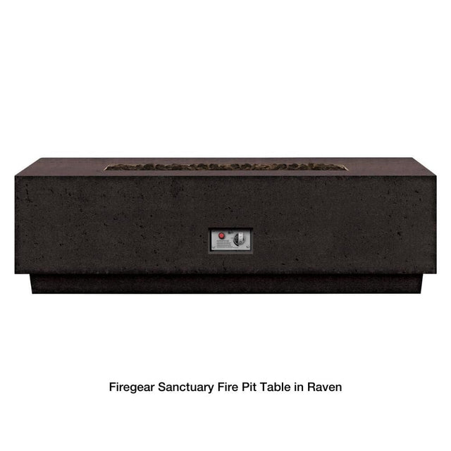 Firegear Sanctuary Rectangular Concrete Gas Fire Pit Table in Raven finish, large outdoor centerpiece with adjustable flame feature.