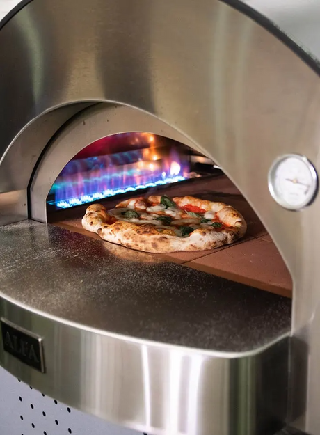 Alfa Classico 4 Pizze 43-Inch Gas Pizza Oven on Wrinkle Black Oven Base - Ardesia Grey